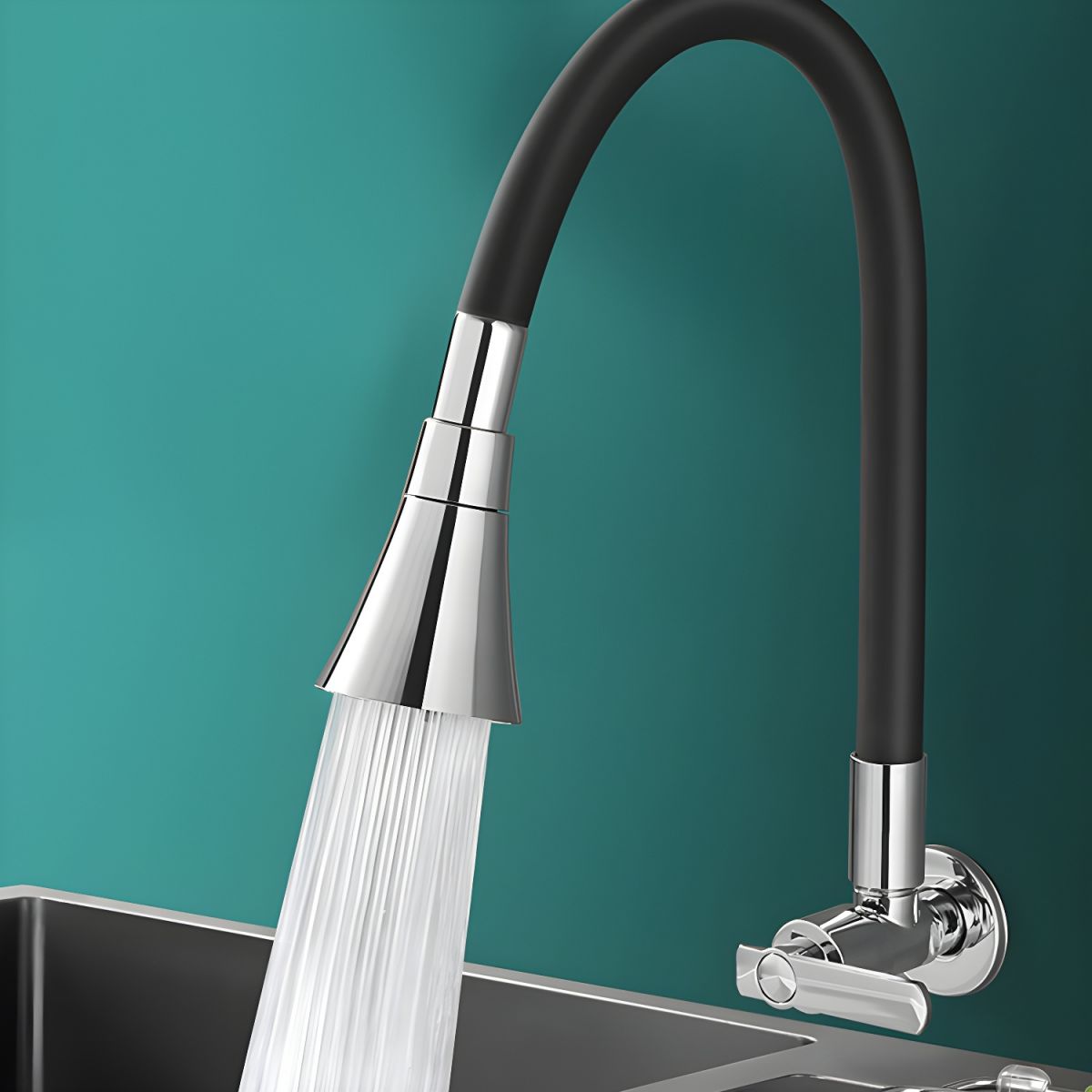 Lythavik | Modern Gooseneck Swivel Spout Wall Mounted Kitchen Tap