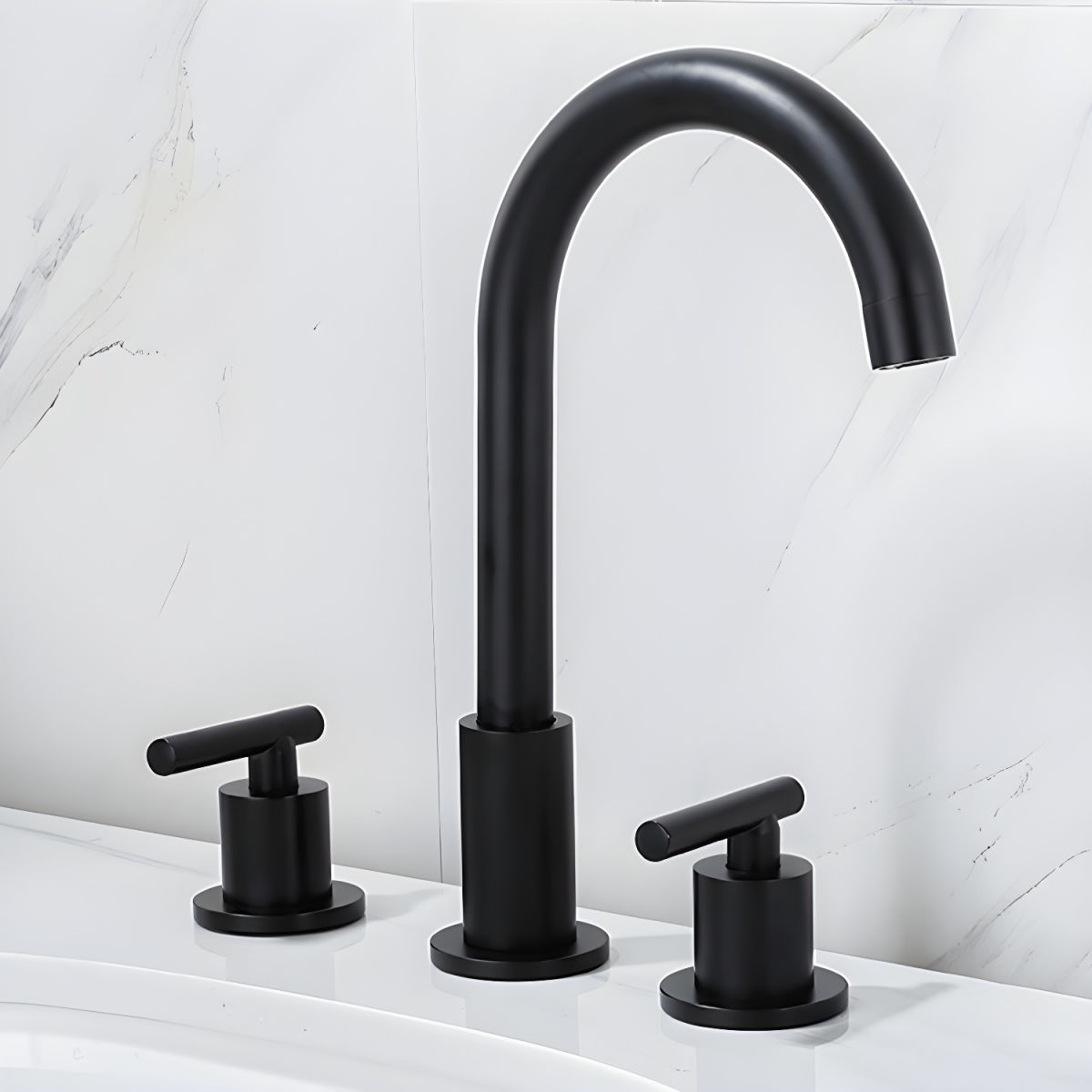 Sylvorne | Modern Tubular Profile Widespread Dual Lever Bathroom Sink Tap