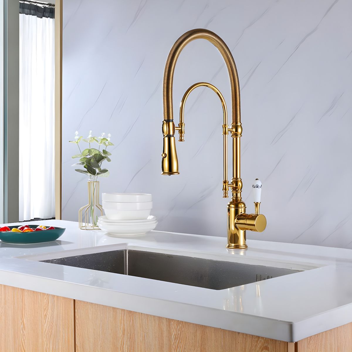 Lythavik | Industrial High Arc Spring Spout Pull Down Kitchen Sink Mixer Tap