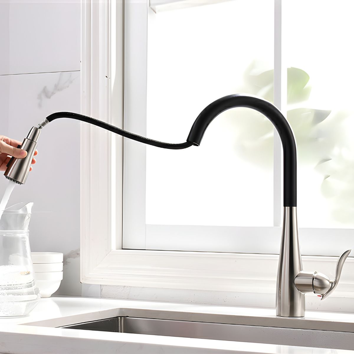 Thavilk | Nordic Gooseneck Swivel Spout Kitchen Sink Mixer Tap