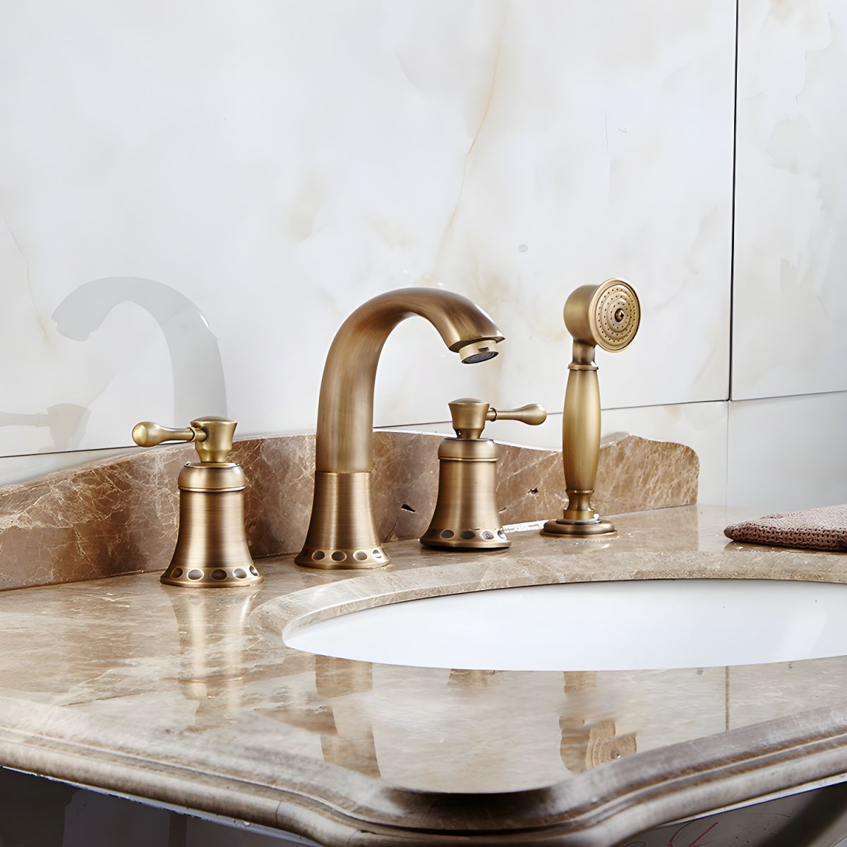 Alsvill | Luxury High Arc Spout Widespread Knob Handle Bathroom Tap