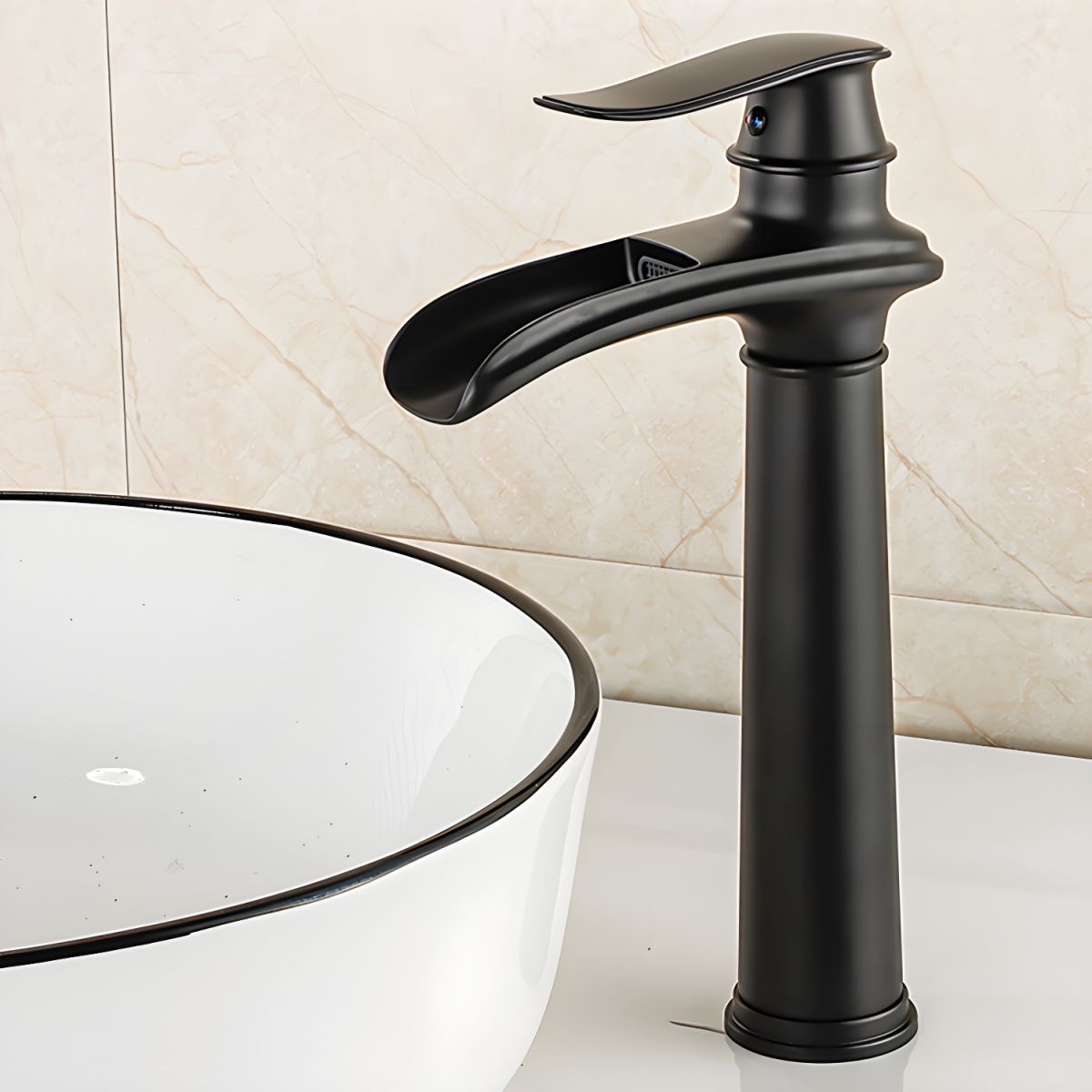 Sylthiro | Contemporary Arched Profile Waterfall Spout Vessel Bathroom Tap