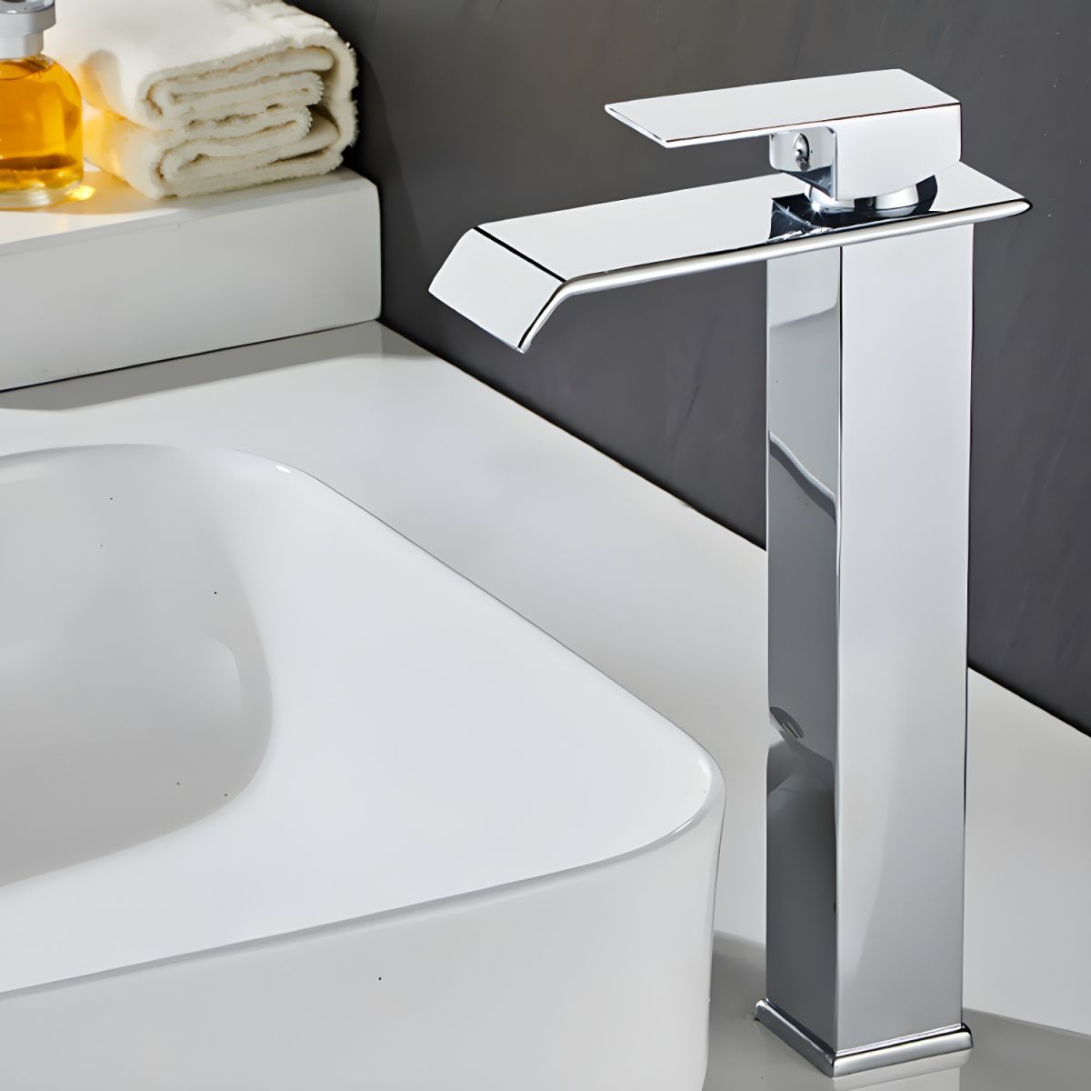 Hravund | Modern Square Waterfall Spout Bathroom Sink Tap