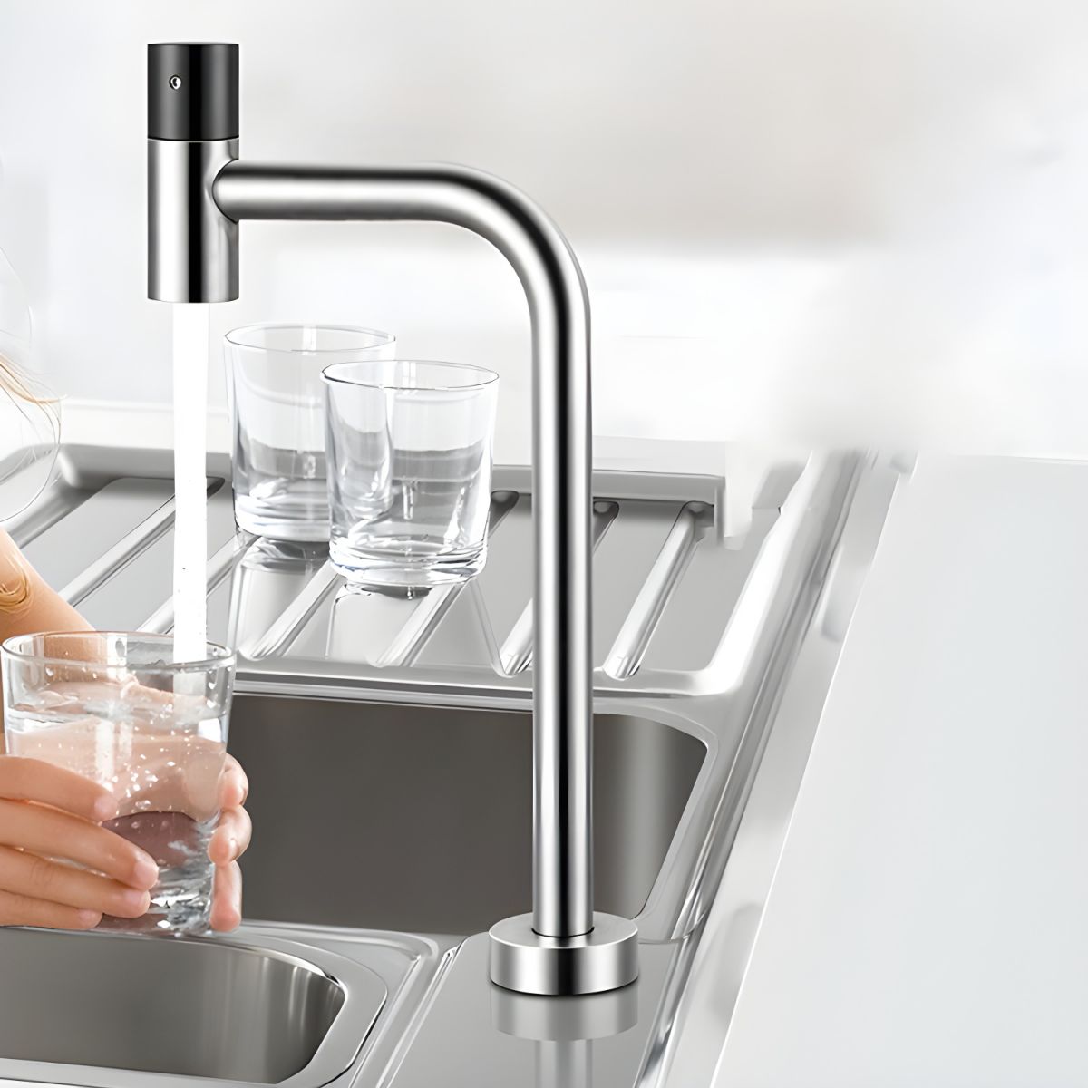 Aerisvik | Modern L-Shaped Swivel Spout High Arc Kitchen Sink Tap