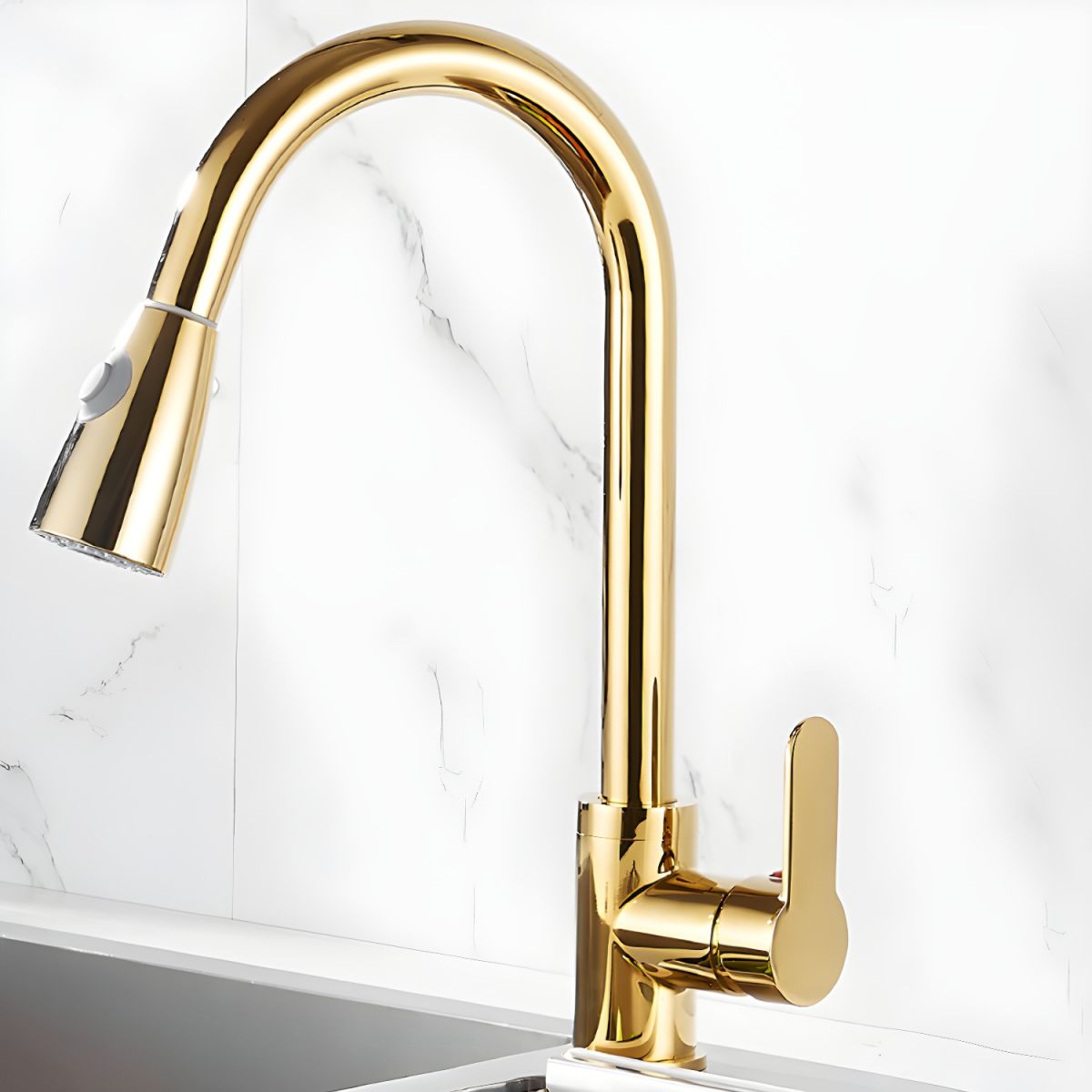 Kaldur | Luxury Brushed Gold High Arc Swivel Spout Kitchen Sink Mixer Tap