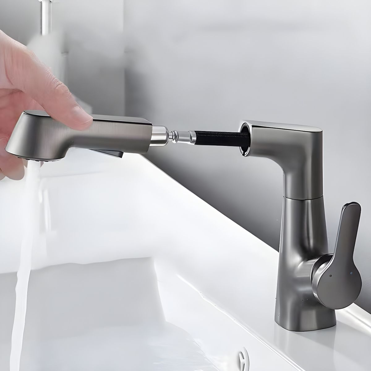 Nordivik | Sleek Retractable Spout Kitchen Sink Mixer Tap with Lever Handle