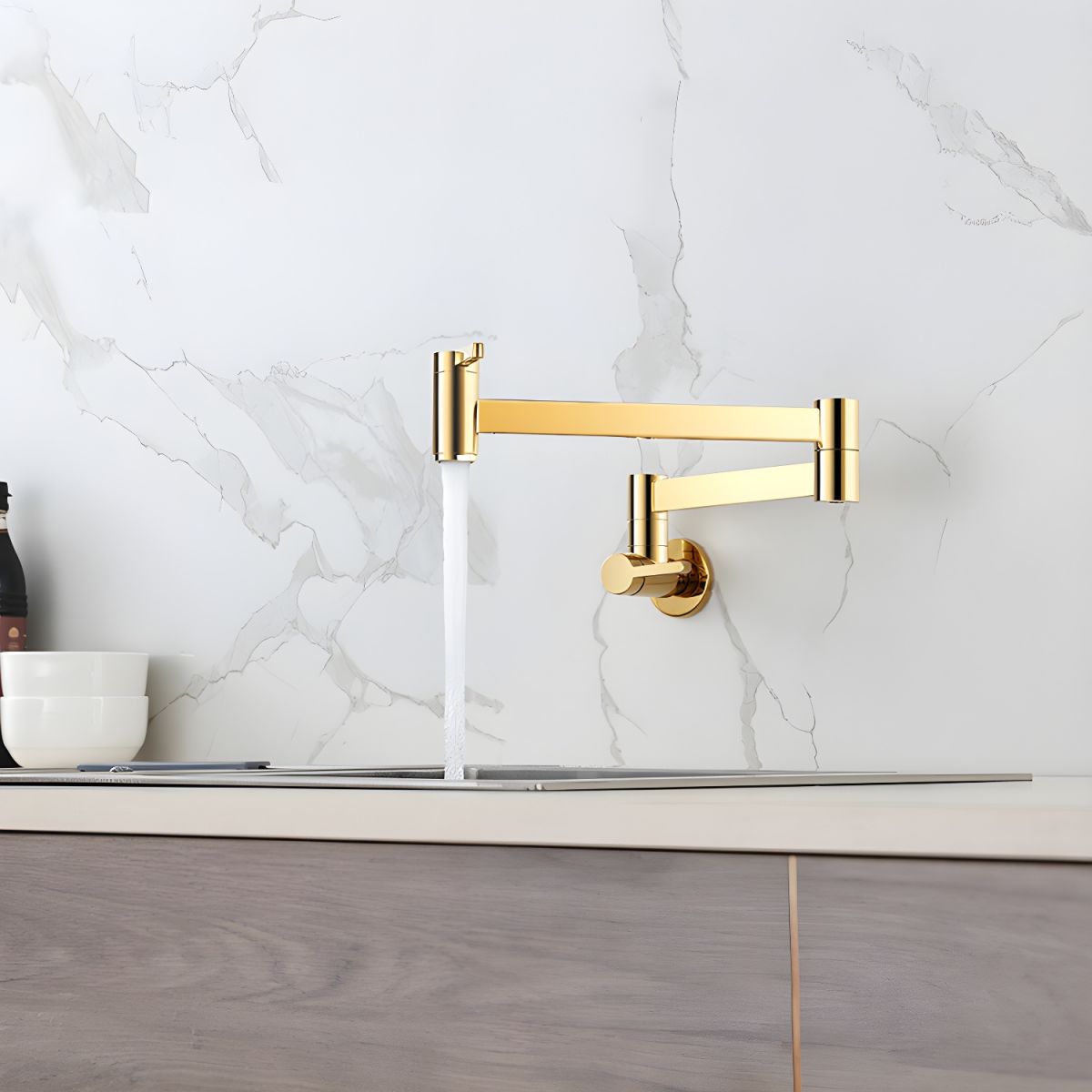 Arviden | Wall Mounted Pull Down and Articulated Kitchen Pot Filler Tap