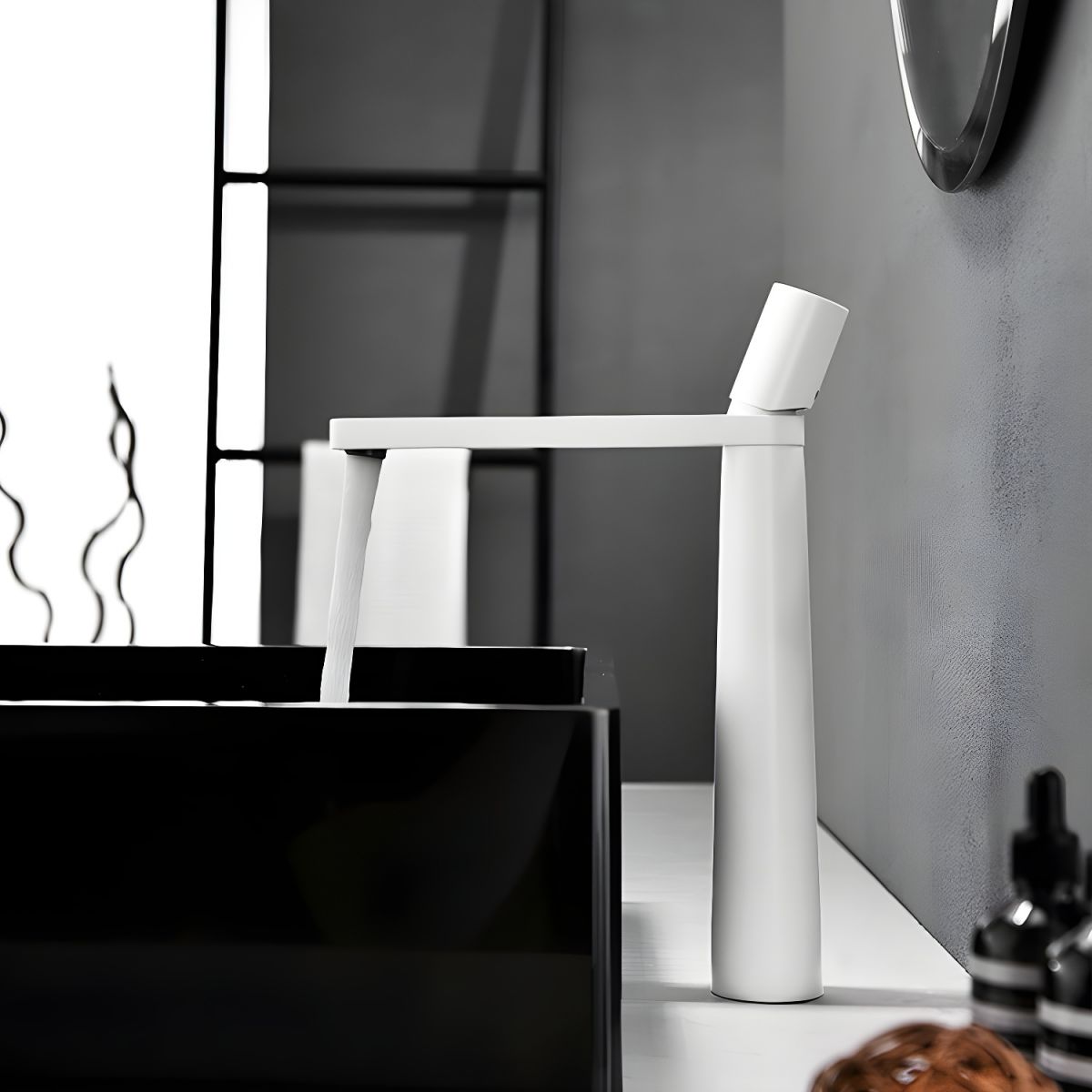 Thalruvne | Modern Cylindrical Silhouette Single Hole Bathroom Sink Tap with Rotary Knob