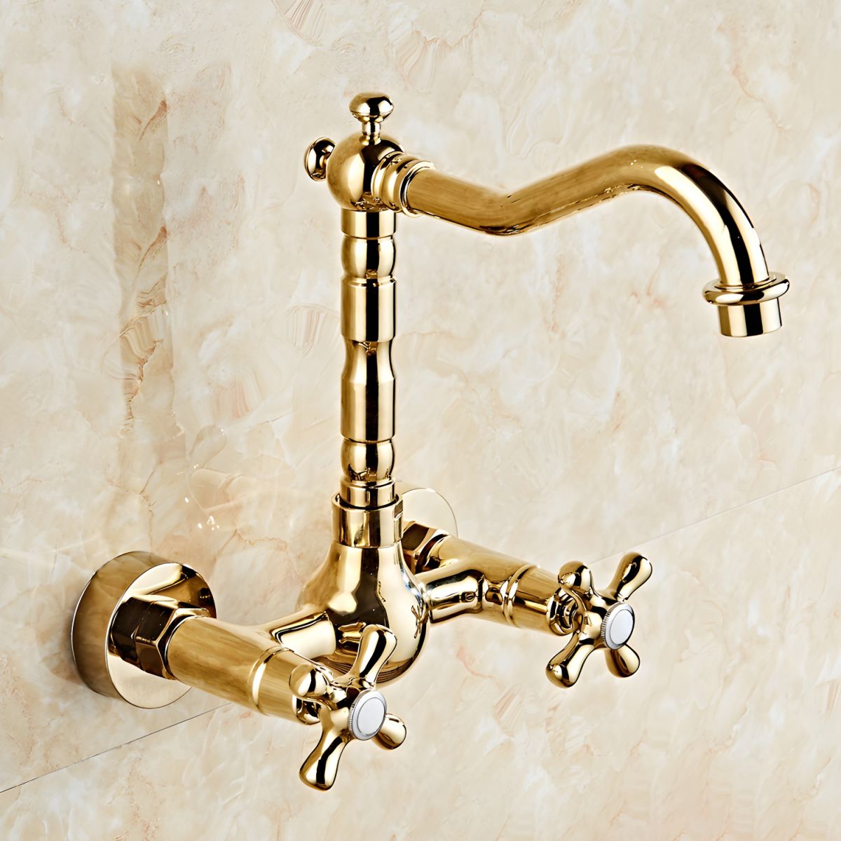 Thalvrik | Rustic Arched Profile Dual Handle Wall Mounted Bathroom Basin Tap