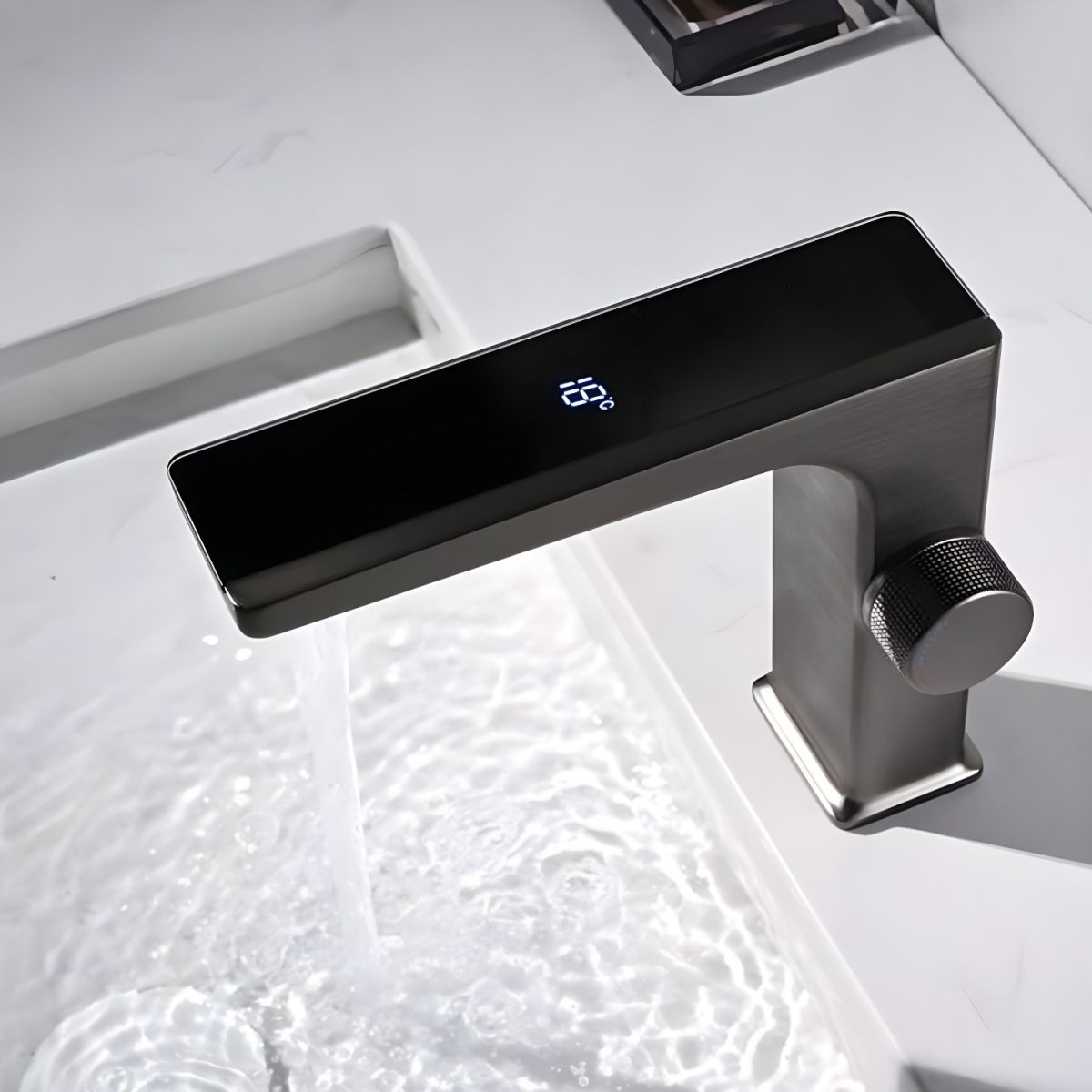 Jovallur | Modern L-Shaped Arched Column Bathroom Sink Tap with Digital Display