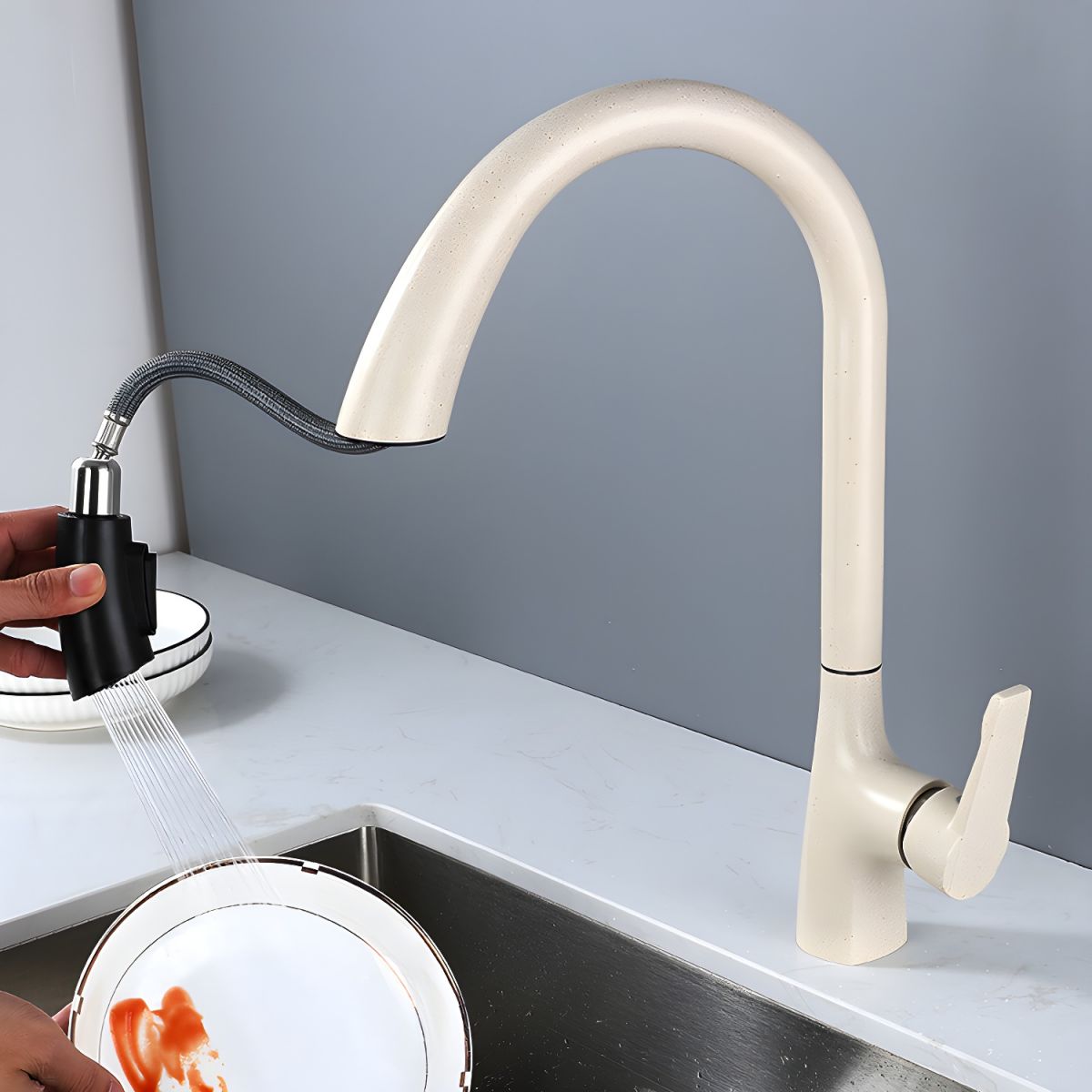 Alvordic | High Arc and Gooseneck Pull Out Spout Kitchen Sink Mixer Tap