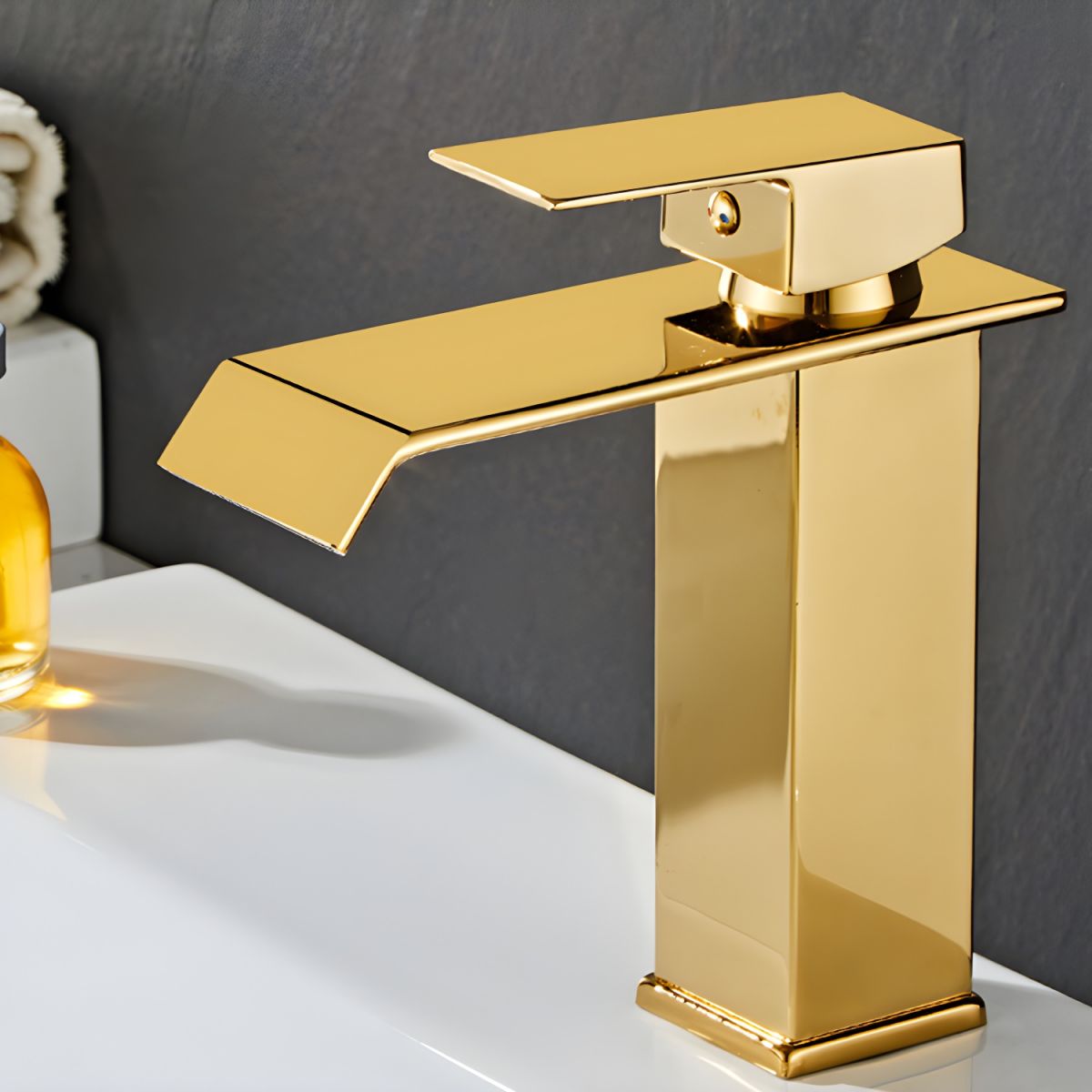 Hravund | Modern Square Waterfall Spout Bathroom Sink Tap