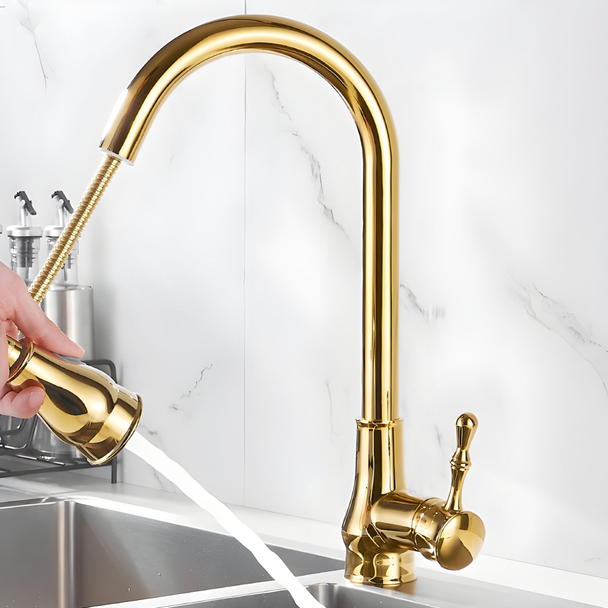 Kaldur | Luxury Brushed Gold High Arc Swivel Spout Kitchen Sink Mixer Tap