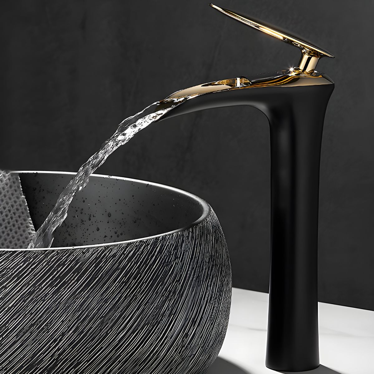 Fjordiec | Modern Low Arc Single Lever Waterfall Spout Bathroom Sink Tap