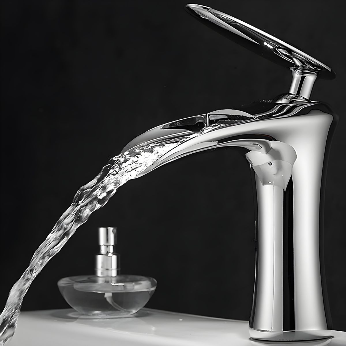 Fjordiec | Modern Low Arc Single Lever Waterfall Spout Bathroom Sink Tap