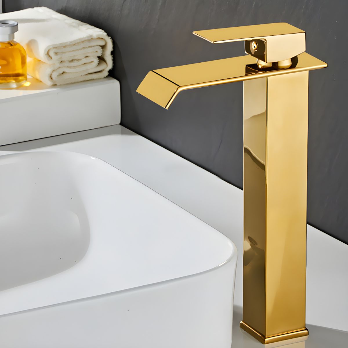 Hravund | Modern Square Waterfall Spout Bathroom Sink Tap