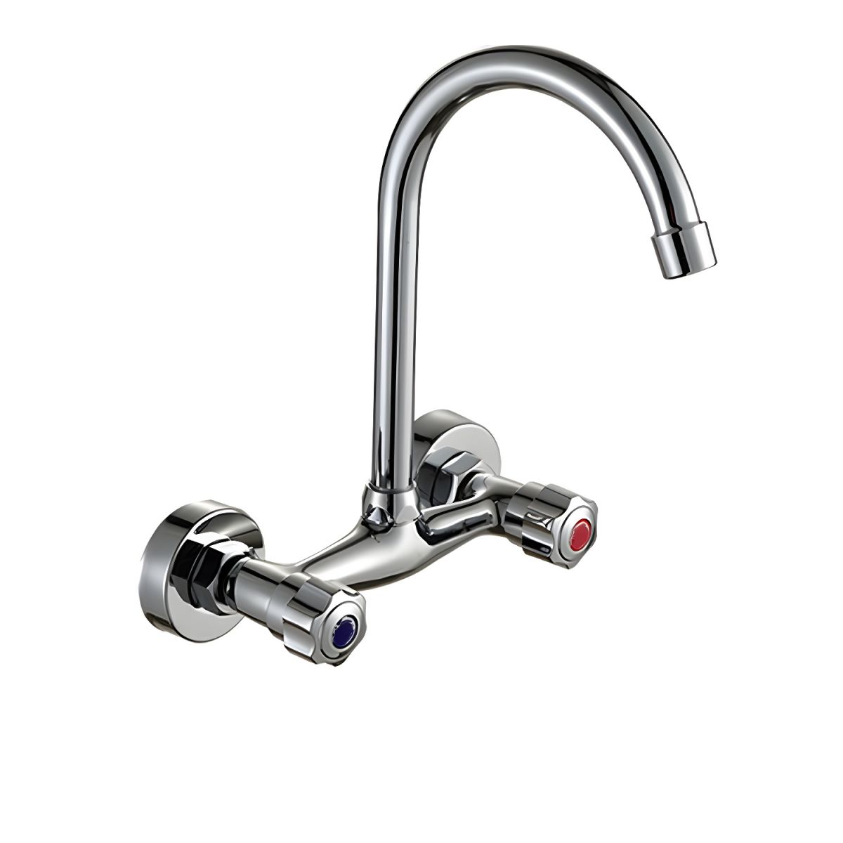 Lythrun | Sleek Wall Mounted Swivel Spout Kitchen Sink Tap with Dual Knob Handles