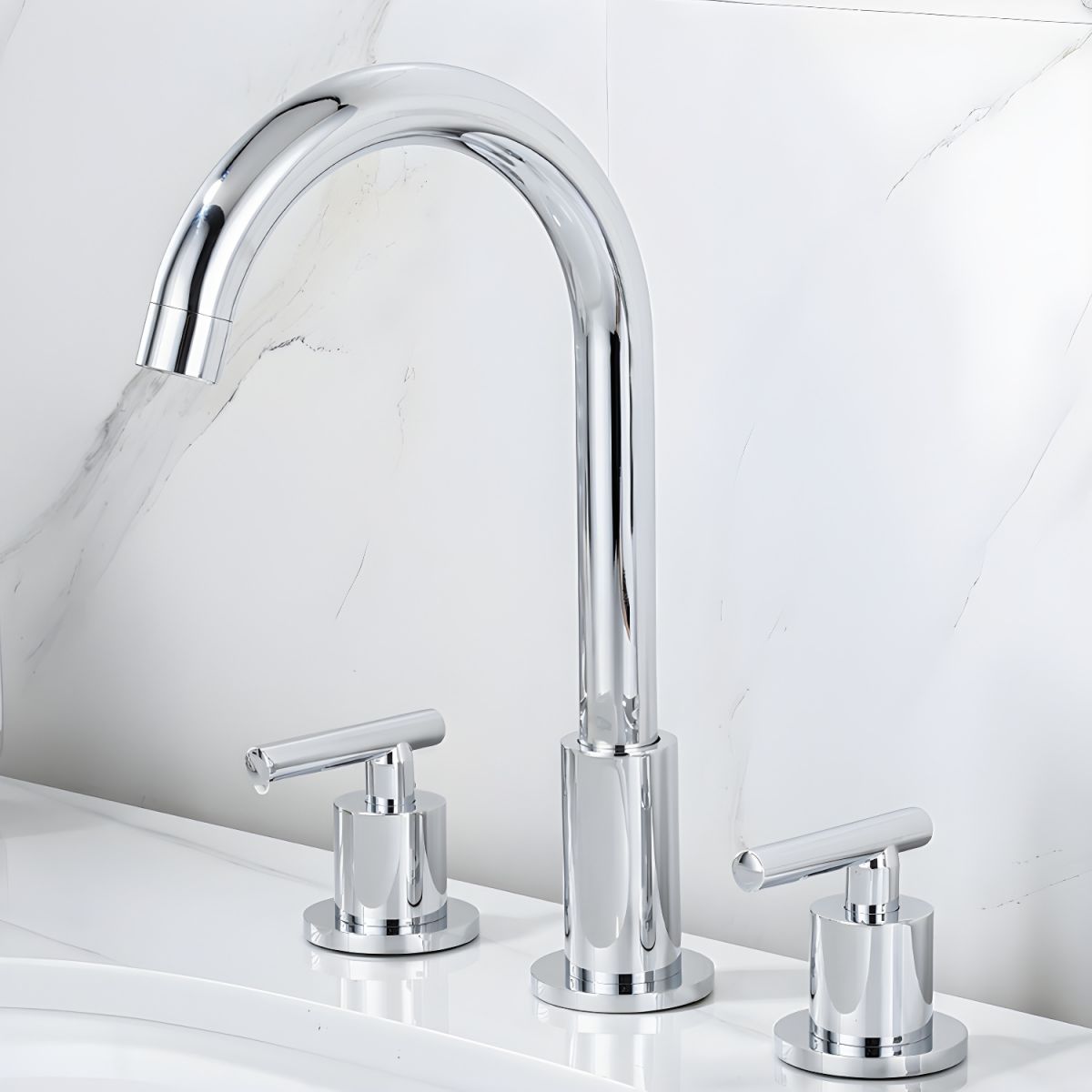 Sylvorne | Modern Tubular Profile Widespread Dual Lever Bathroom Sink Tap