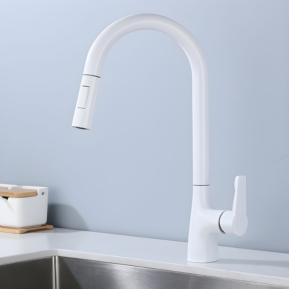Alvordic | High Arc and Gooseneck Pull Out Spout Kitchen Sink Mixer Tap