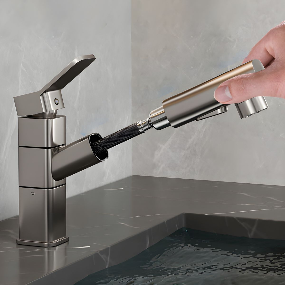 Oksvalah | Modern Geometric Column Profile Bathroom Sink Tap