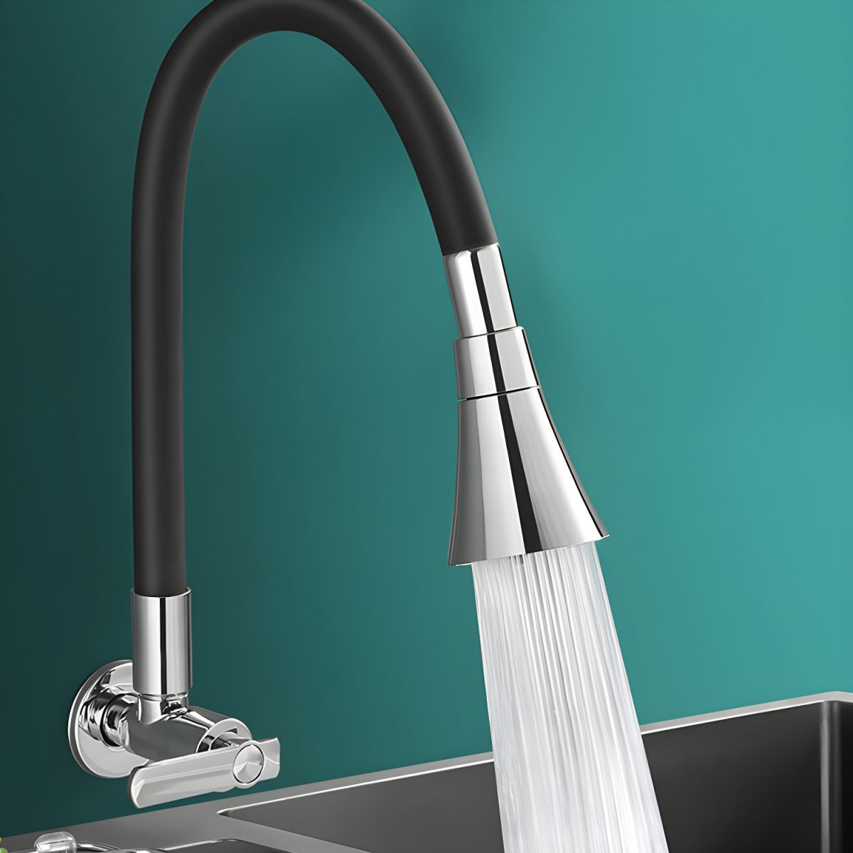 Lythavik | Modern Gooseneck Swivel Spout Wall Mounted Kitchen Tap
