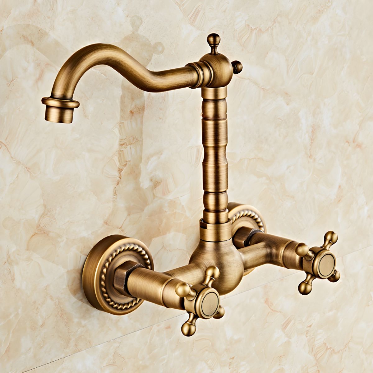 Thalvrik | Rustic Arched Profile Dual Handle Wall Mounted Bathroom Basin Tap