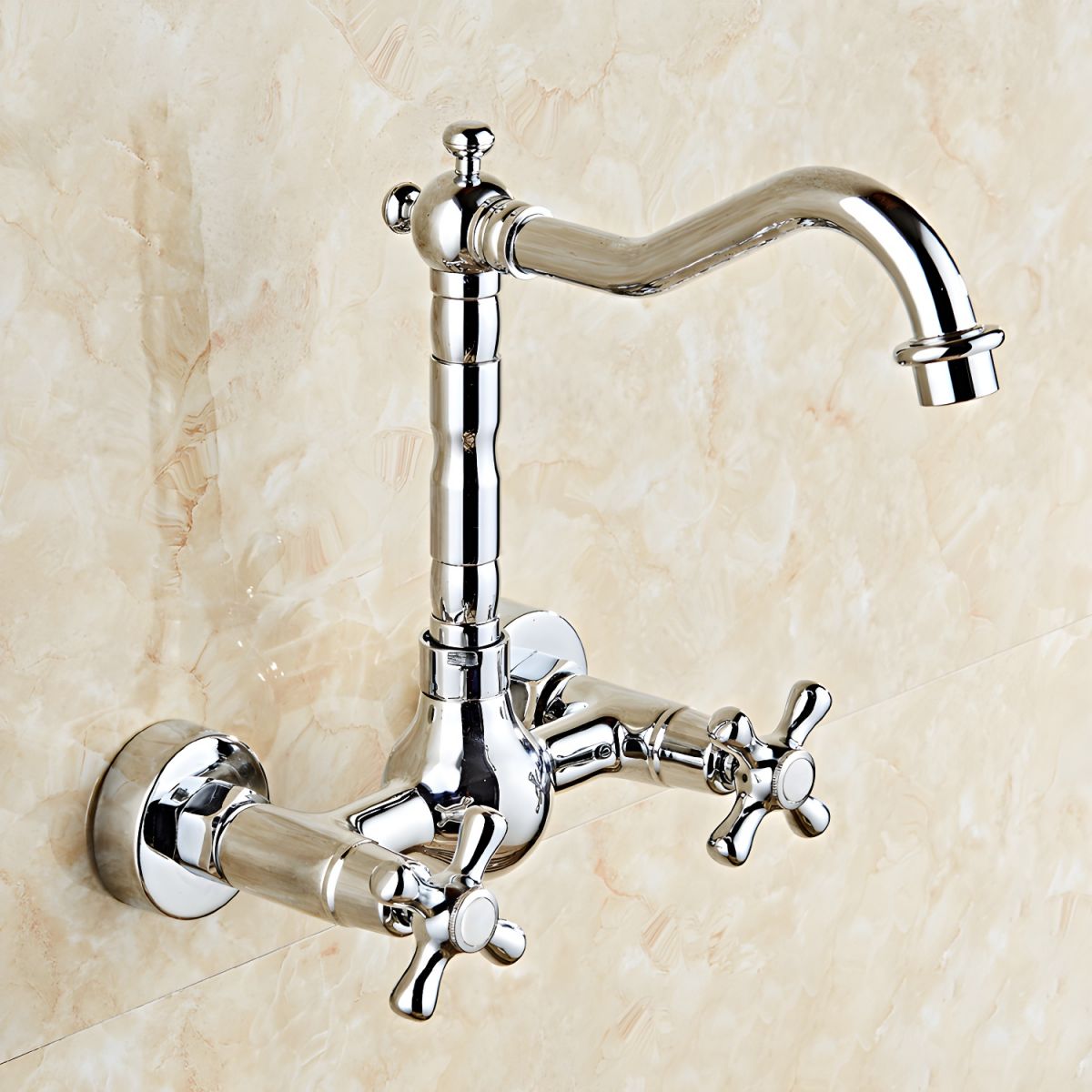 Thalvrik | Rustic Arched Profile Dual Handle Wall Mounted Bathroom Basin Tap