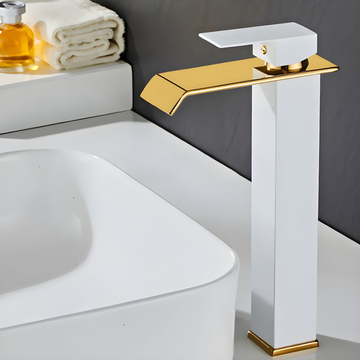 Hravund | Modern Square Waterfall Spout Bathroom Sink Tap