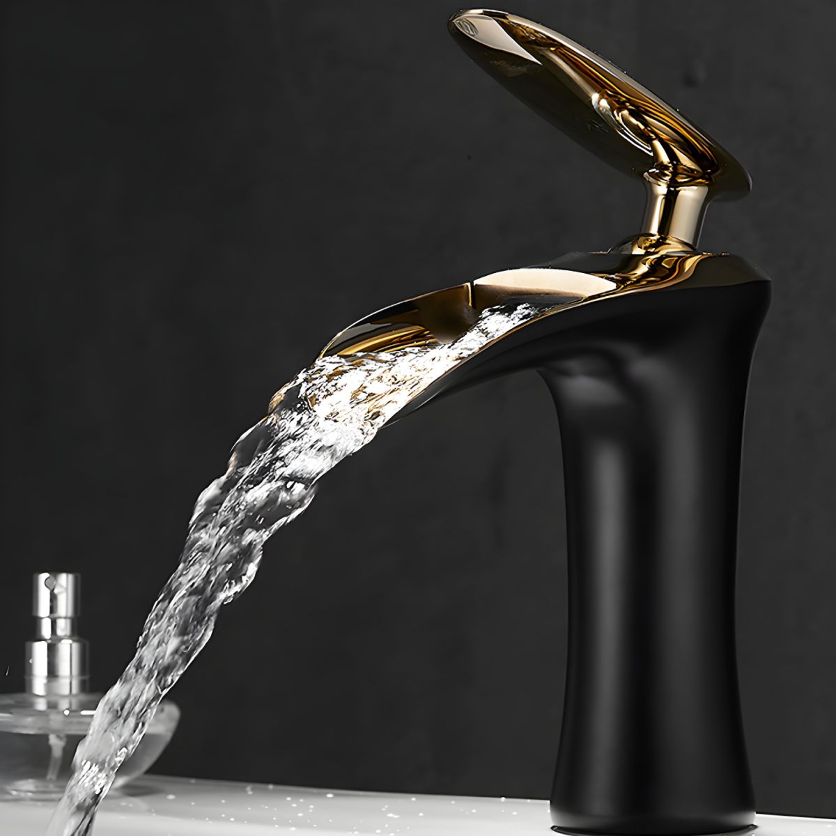 Fjordiec | Modern Low Arc Single Lever Waterfall Spout Bathroom Sink Tap