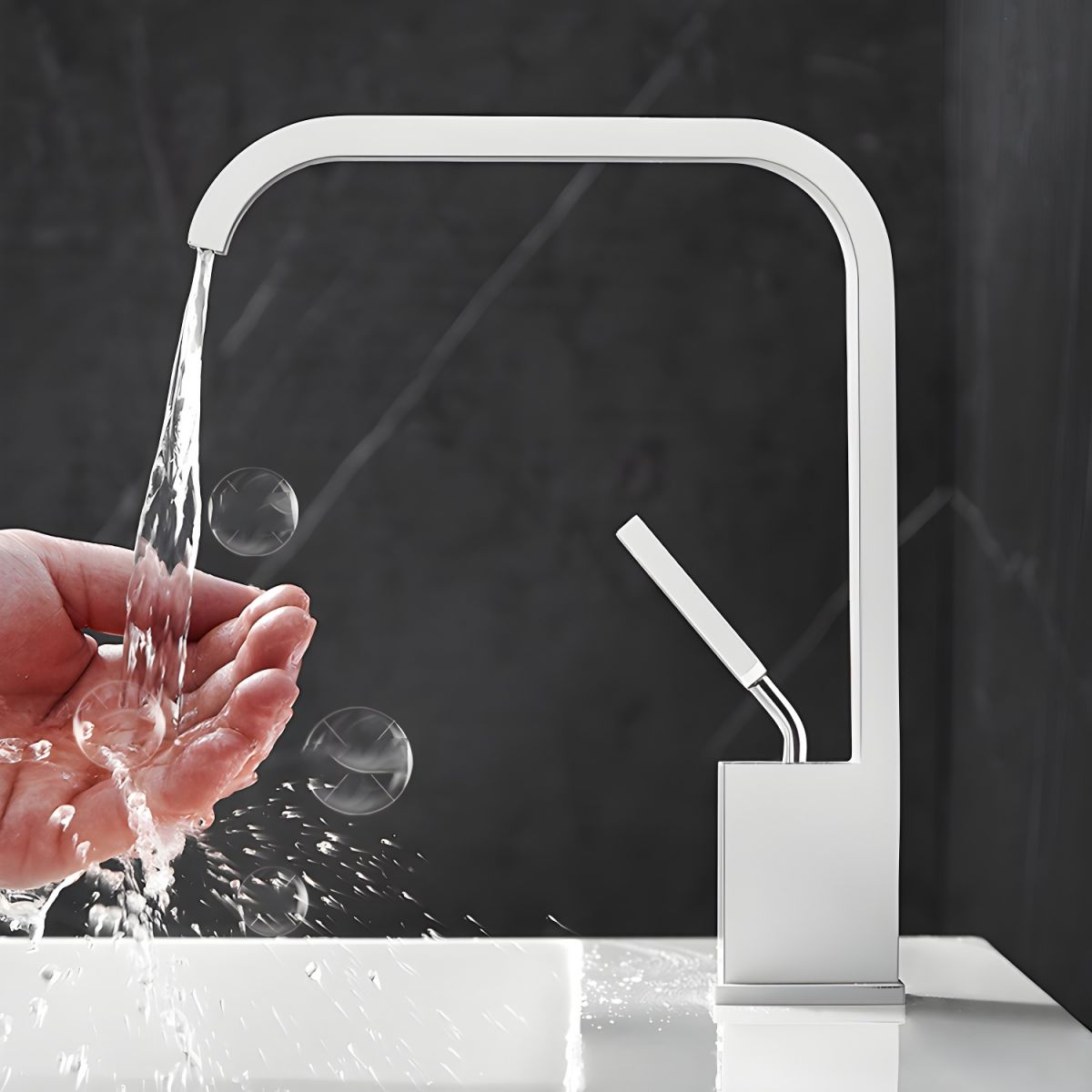 Sylthire | Contemporary Arched Profile Waterfall Bathroom Sink Tap
