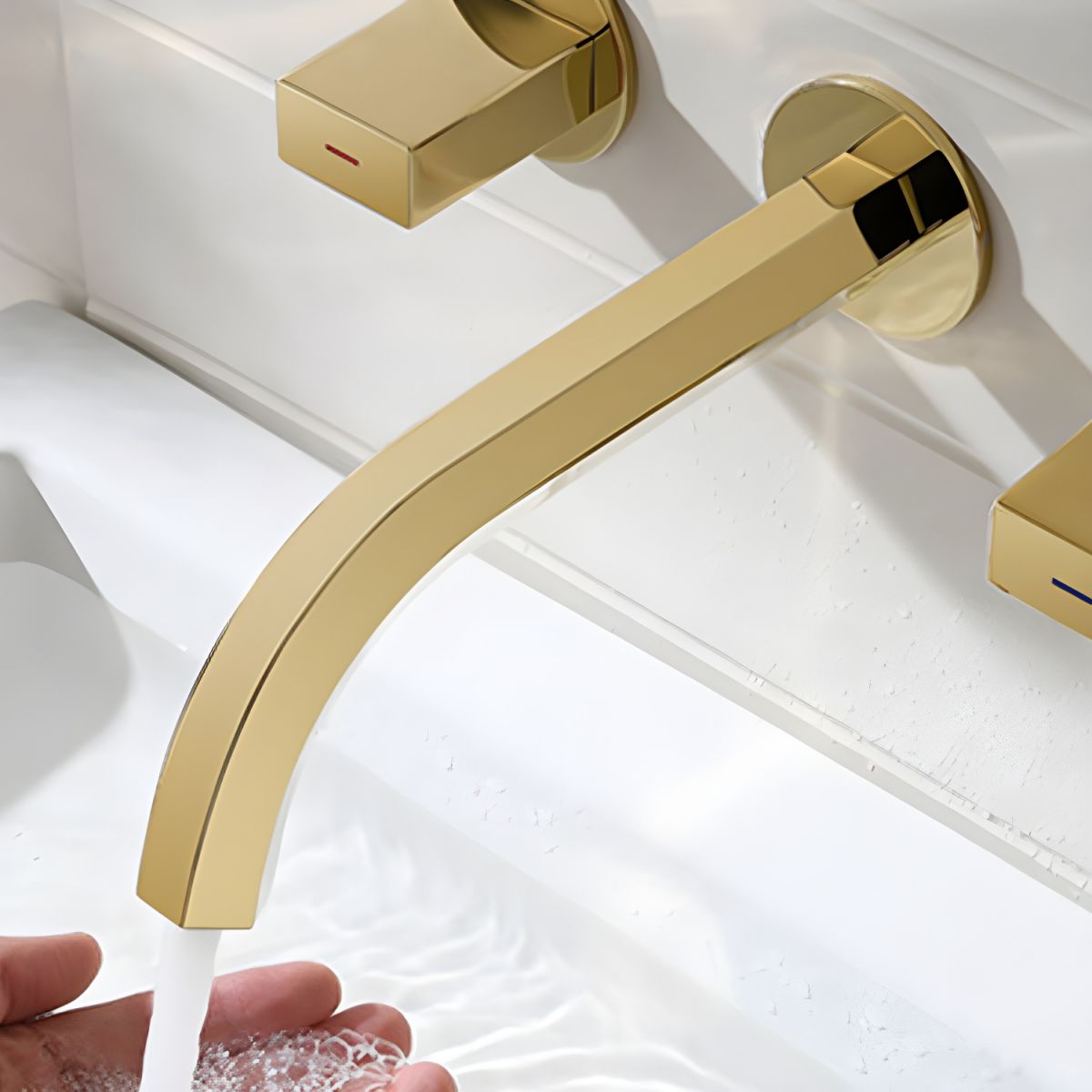 Juvallur | Modern Curved Profile Wall Mounted Bathroom Tap with Dual Knobs