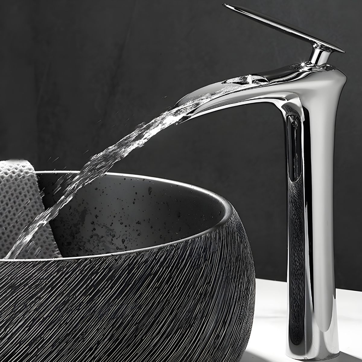 Fjordiec | Modern Low Arc Single Lever Waterfall Spout Bathroom Sink Tap