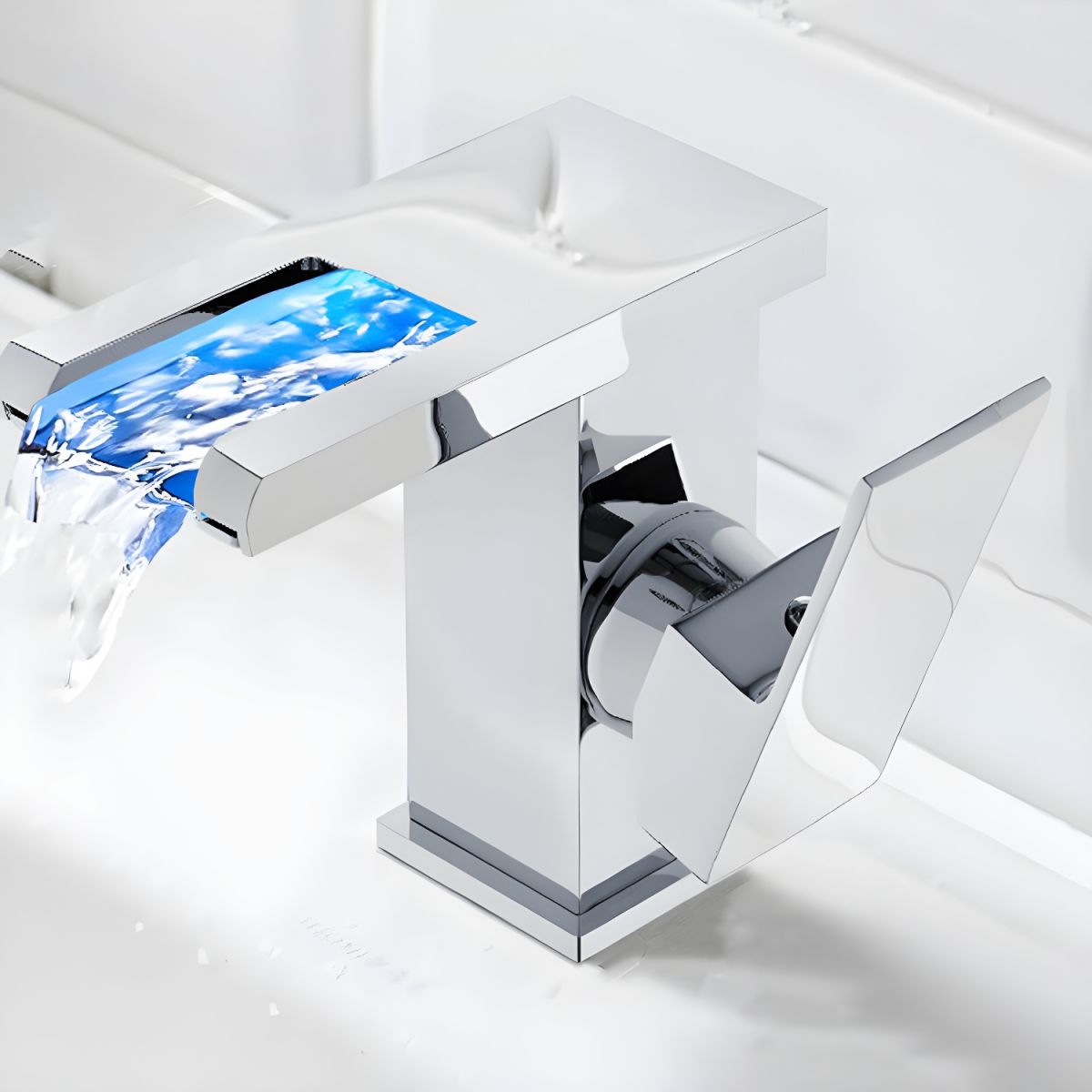 Alvundir | Tall Rectangular Waterfall Spout Bathroom Sink Tap