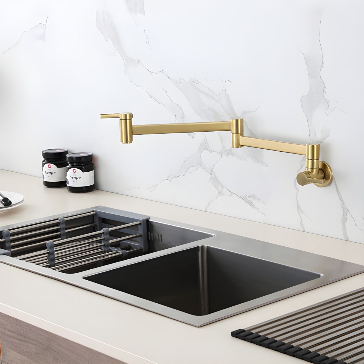 Arviden | Wall Mounted Pull Down and Articulated Kitchen Pot Filler Tap