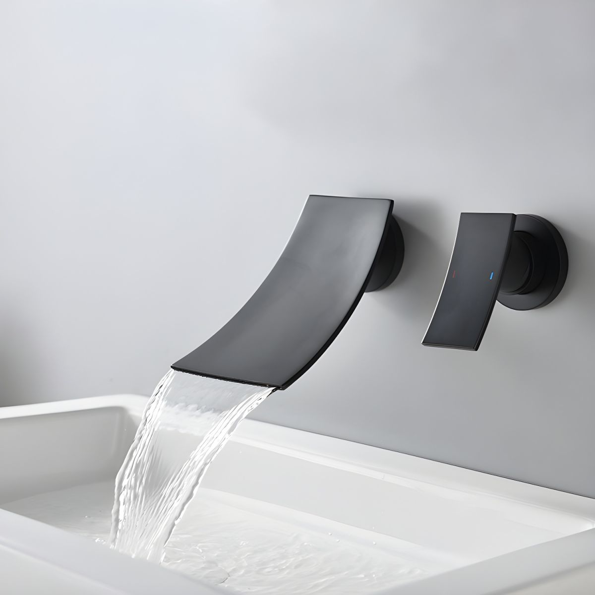 Kestruve | Waterfall Spout Arched Silhouette Wall Mounted Bathroom Tap