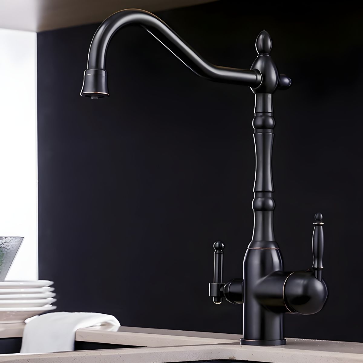 Halvarden | Classic Tall Arched Profile Two Handle Kitchen Sink Mixer Tap