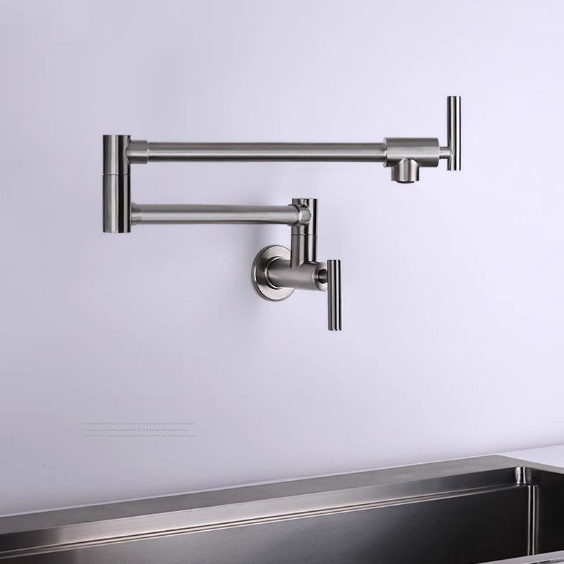 Oksvane | Wall Mounted Folding Arm Dual Lever Pot Filler Kitchen Tap