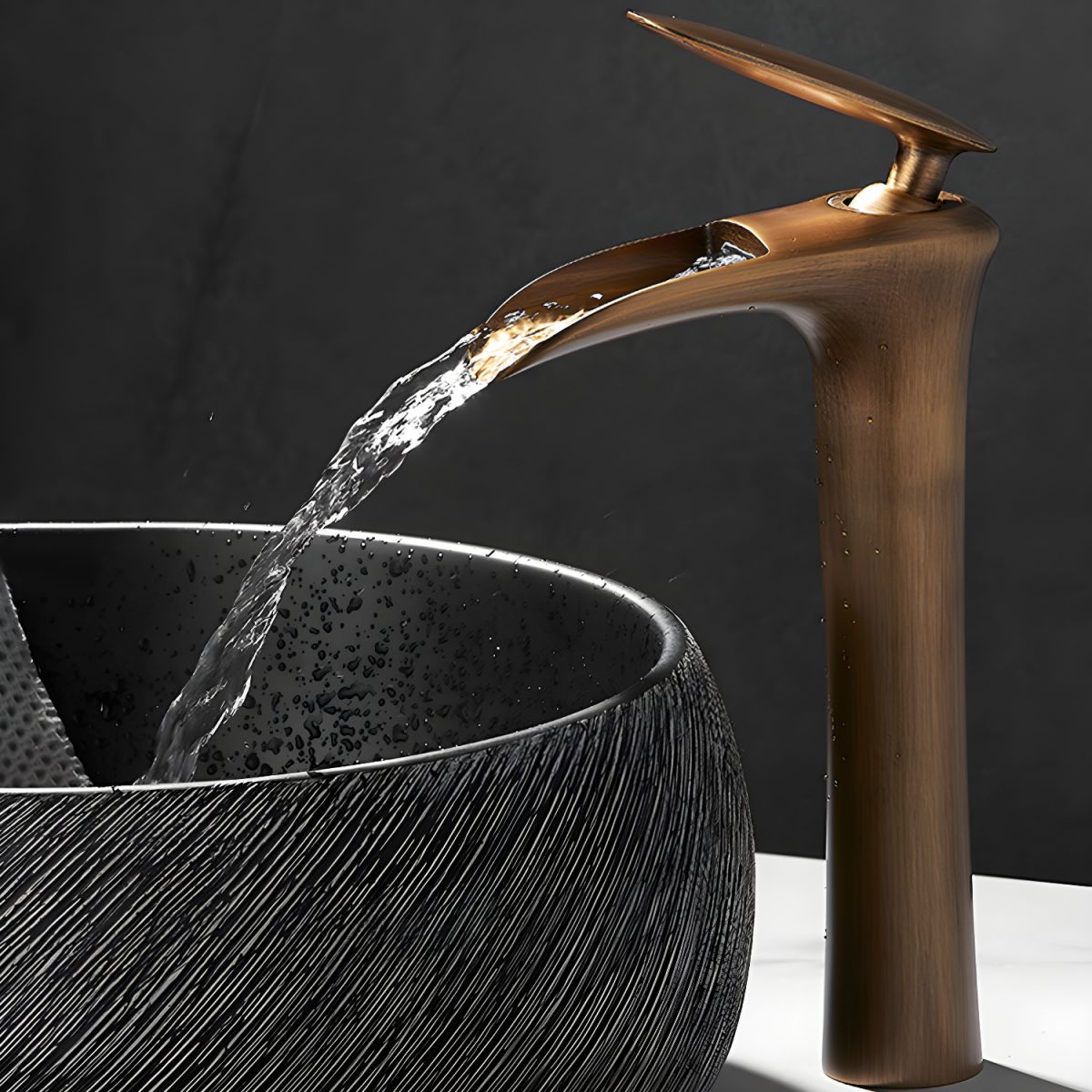 Fjordiec | Modern Low Arc Single Lever Waterfall Spout Bathroom Sink Tap