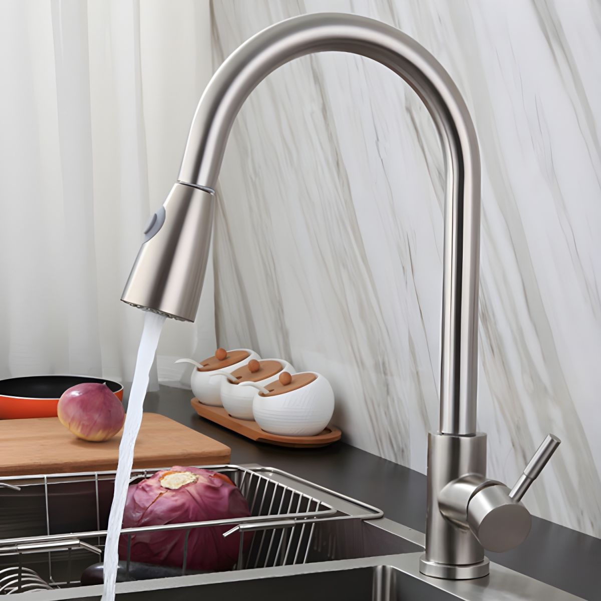 Arsvige | High Arc Pull Down Sprayer Swivel Spout Kitchen Sink Mixer Tap