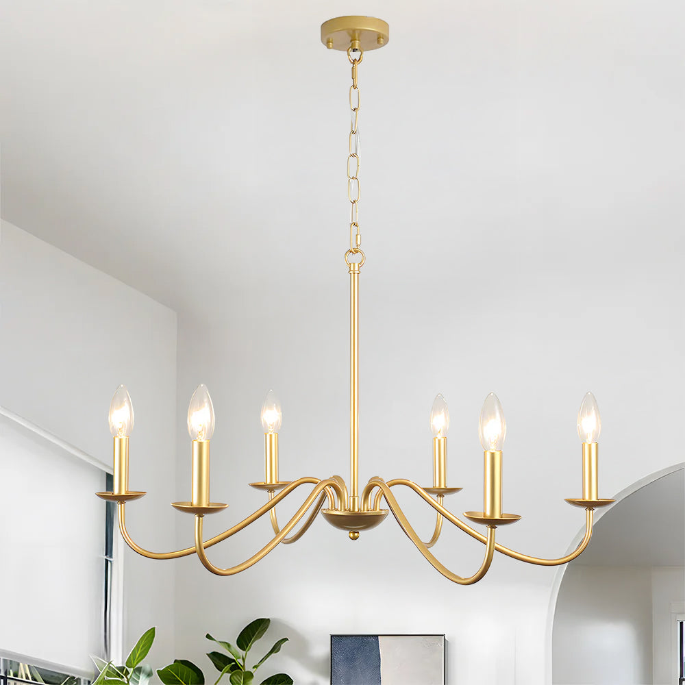 Virona | Contemporary Black Candle Style Curved Arm Chandelier