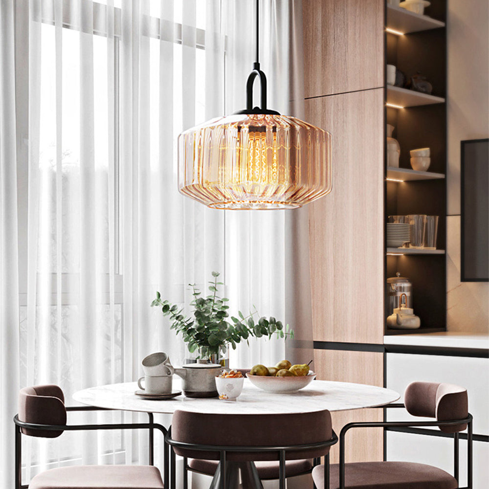 Verda | Mid Century Ribbed Glass Dome Pendant Light