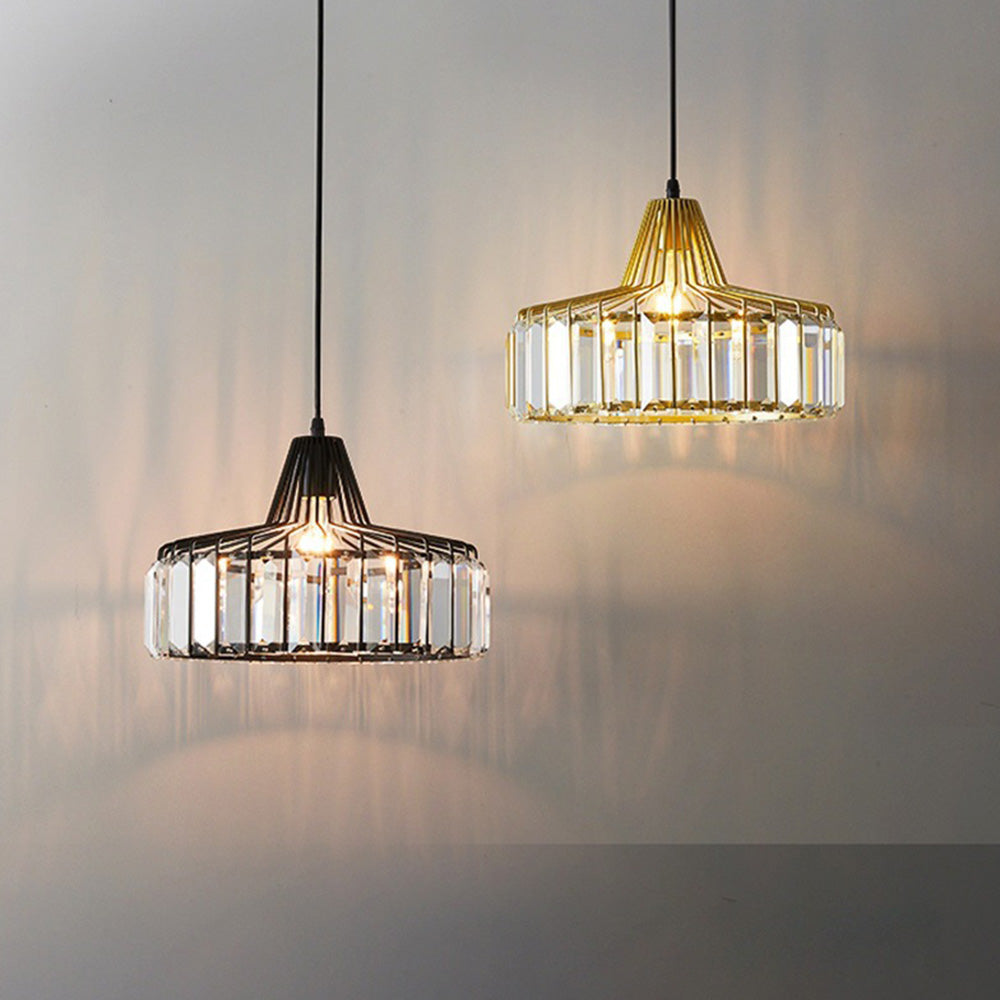 Obsidia | Sleek Iron Frame Crystal Pendant Light