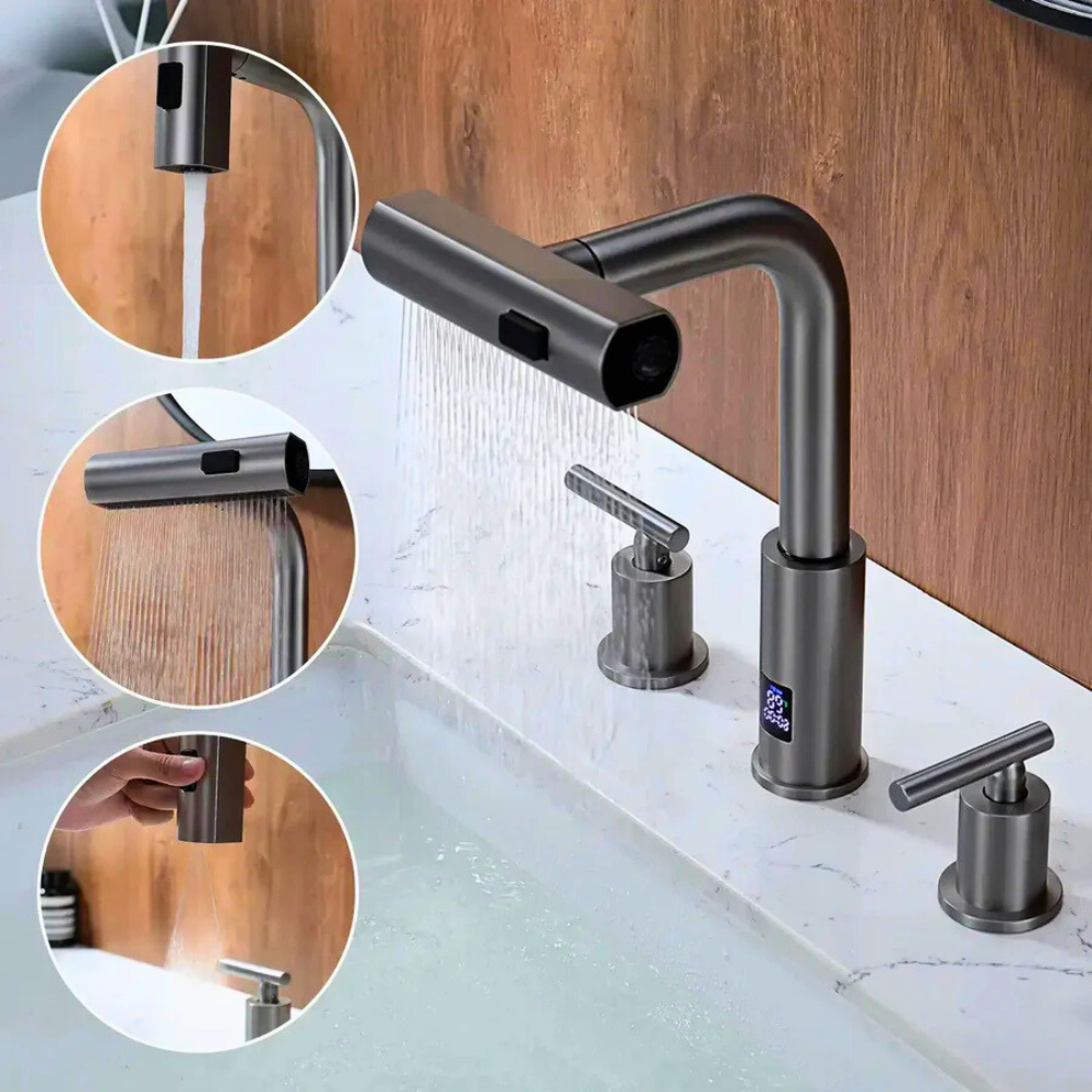 Lunaris | Dual Handle Smart Bathroom Tap With Pull Out Sprayer