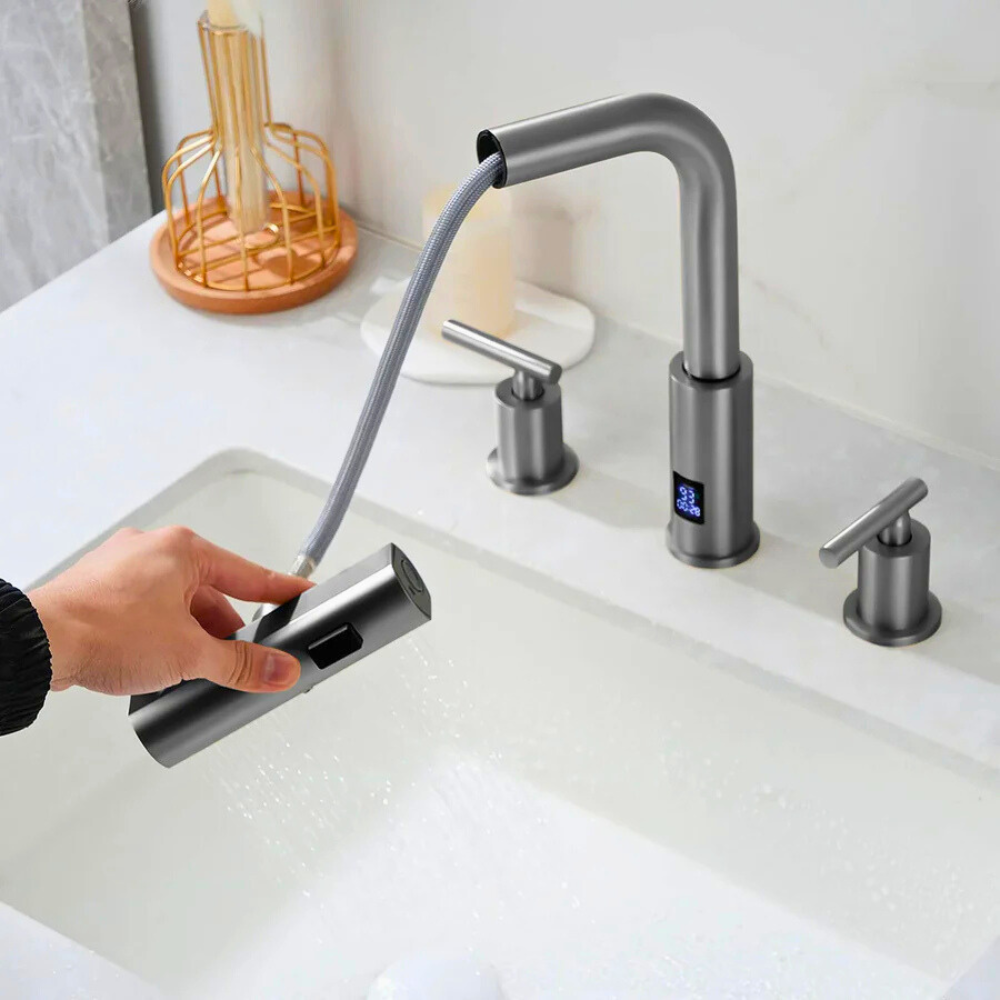 Lunaris | Dual Handle Smart Bathroom Tap With Pull Out Sprayer