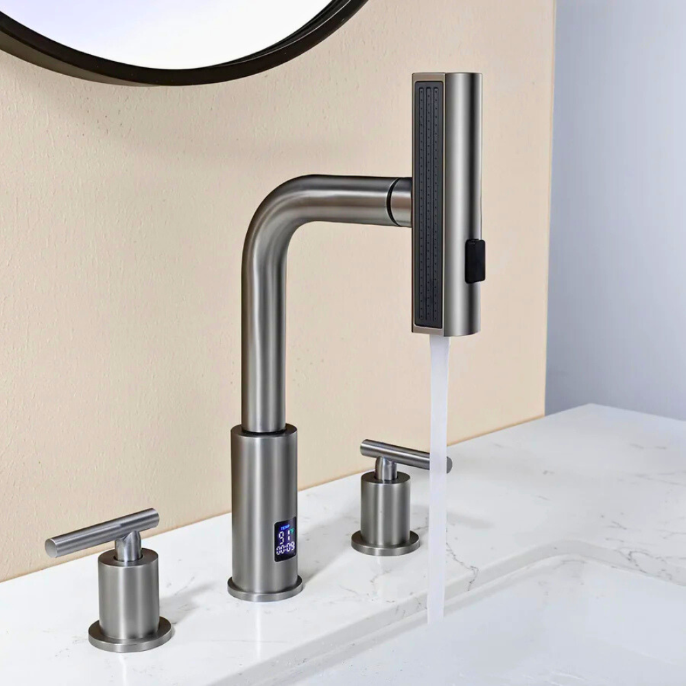 Lunaris | Dual Handle Smart Bathroom Tap With Pull Out Sprayer