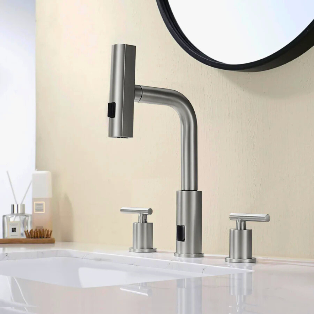 Lunaris | Dual Handle Smart Bathroom Tap With Pull Out Sprayer