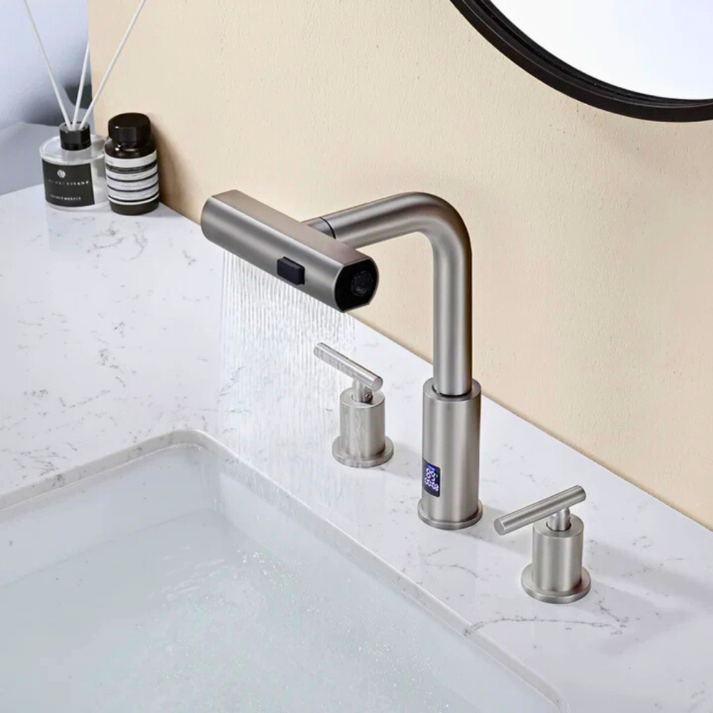 Lunaris | Dual Handle Smart Bathroom Tap With Pull Out Sprayer