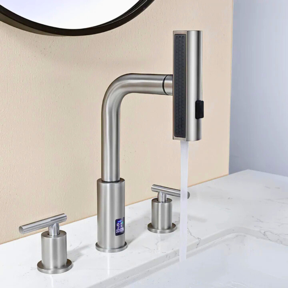 Lunaris | Dual Handle Smart Bathroom Tap With Pull Out Sprayer