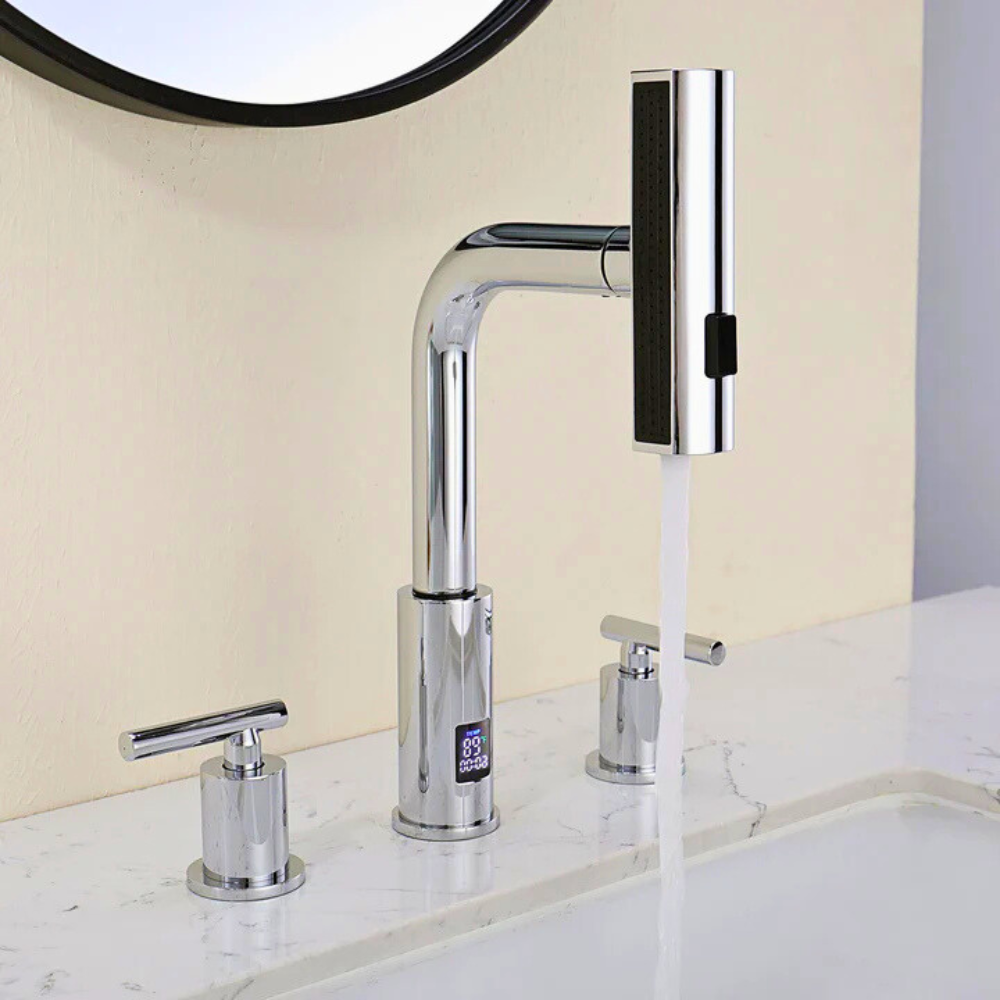 Lunaris | Dual Handle Smart Bathroom Tap With Pull Out Sprayer