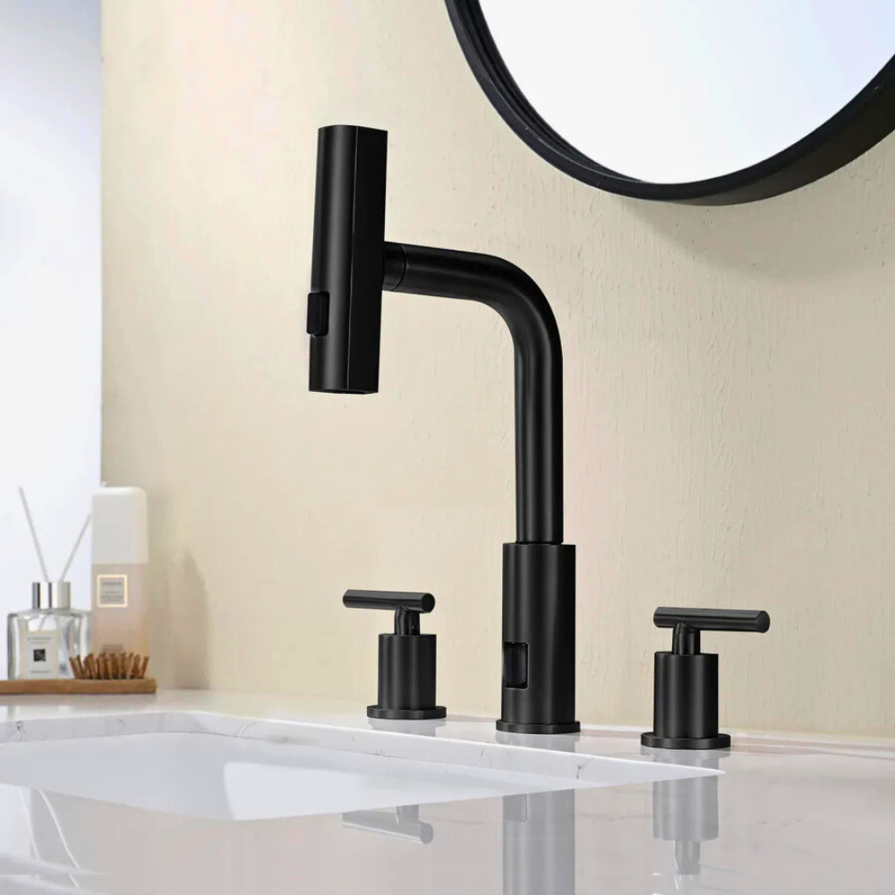 Lunaris | Dual Handle Smart Bathroom Tap With Pull Out Sprayer